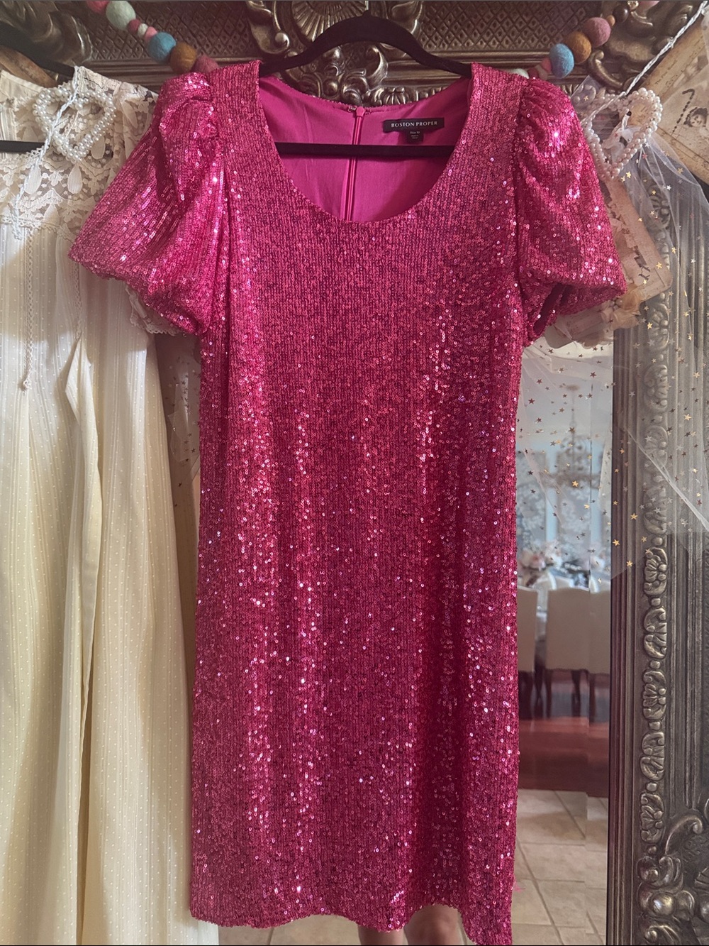 Boston Proper Hot Pink Sequin Dress Size 10